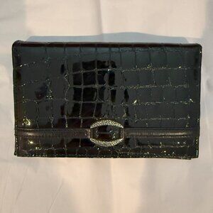 Brighton Jetson Black & Pewter Croc Embossed Folio/Wallet NWOT